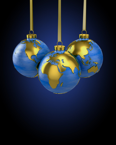 drei Weihnachtskugeln in Form eines Globus oder Planeten - Foto, Bild