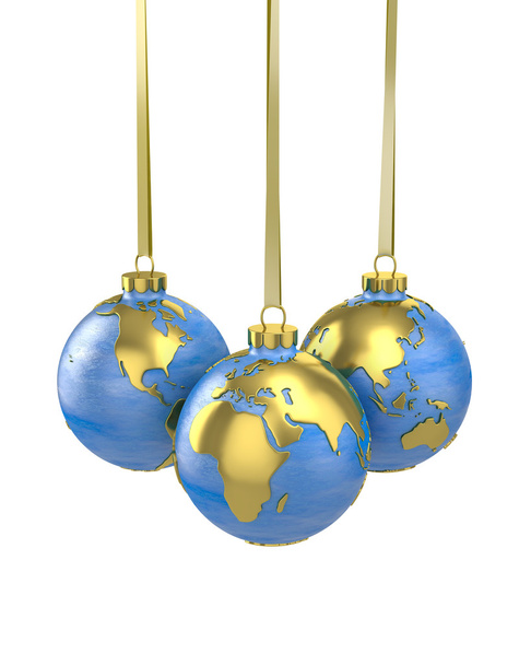 Три різдвяні кульки у формі глобуса або планети
 - Фото, зображення