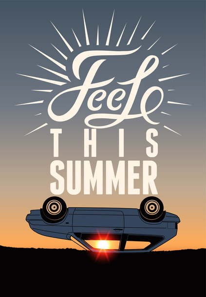 Summer time retro poster. Vector typographical design on sunset background. Eps 10. - Vektor, kép
