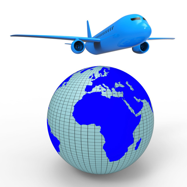 Worldwide Travel toont vliegtuig Jet en planeet - Foto, afbeelding