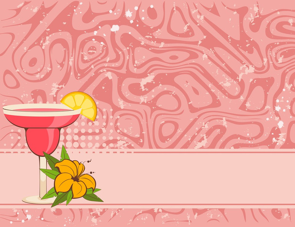 Grunge background with tropical flowers and cocktail - Vector, afbeelding