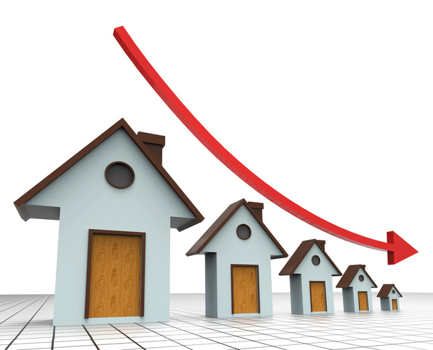 Ház árak csökkenő mutatja Real Estate Agent és épületek - Fotó, kép