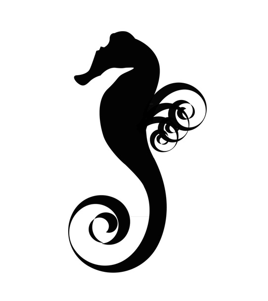Sea horse black silhouette - Vector, Image
