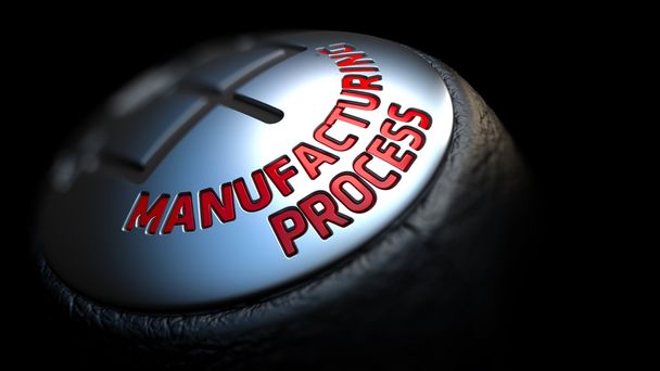 Manufacturing Process on Gear Stick with Red Text. - Photo, Image