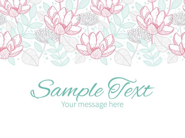 Vector modern line art florals horizontal border greeting card invitation template - Vektor, kép