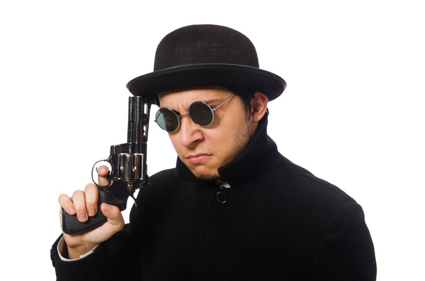 Νεαρός άνδρας με όπλο απομονωμένος σε λευκό - Φωτογραφία, εικόνα