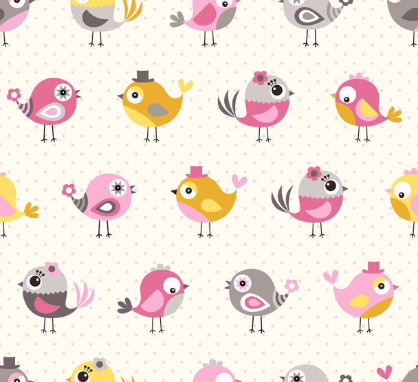 seamless cute birds cartoon pattern - Вектор,изображение