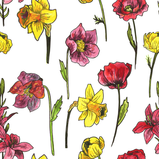 seamless pattern with garden flowers - Vector, afbeelding