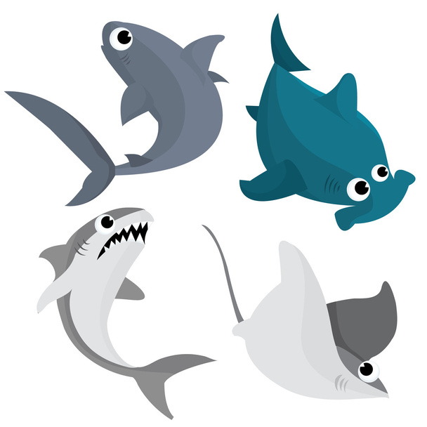 Sharks and Stingray - Vector, Image