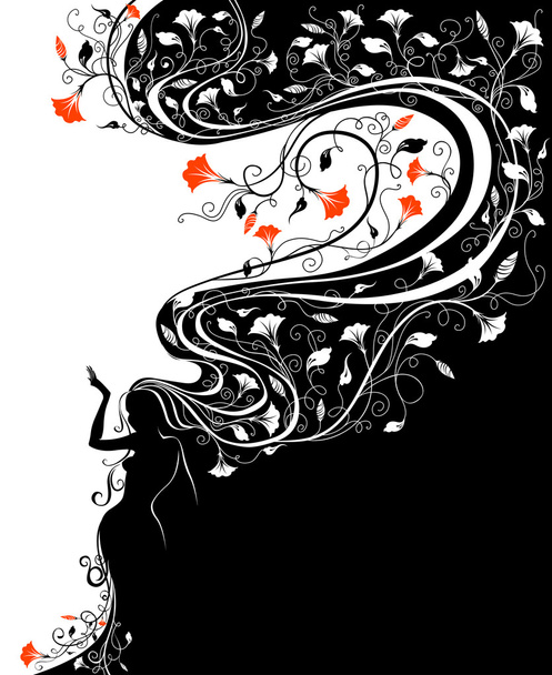 Woman silhouette with flowers.  - Vector, afbeelding