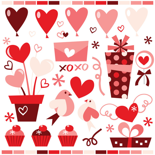 Retro Valentine 's Day Set
 - Вектор,изображение