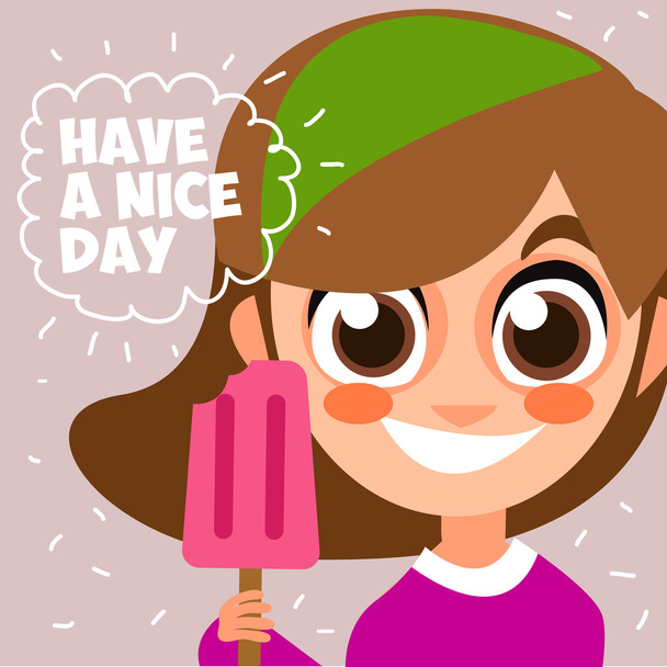 Cheerful girl with ice cream - Vector, Image