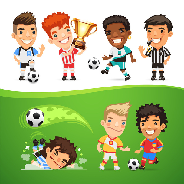 Kreslený fotbalistů a rozhodčí - Vektor, obrázek