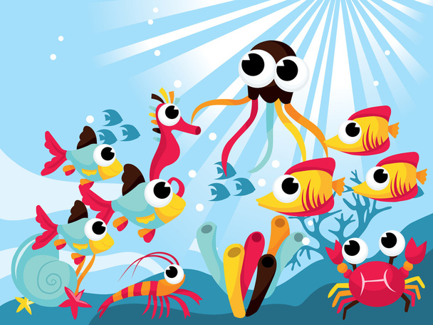 Cartoon Creatures Under The Sea - Vector, Image