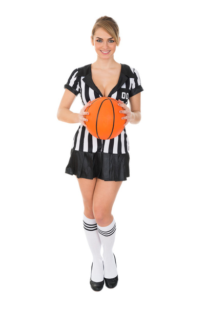 Female Referee Holding Basketball - Φωτογραφία, εικόνα
