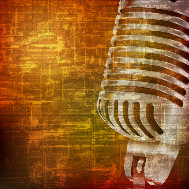 abstract grunge background with retro microphone - Vector, Image