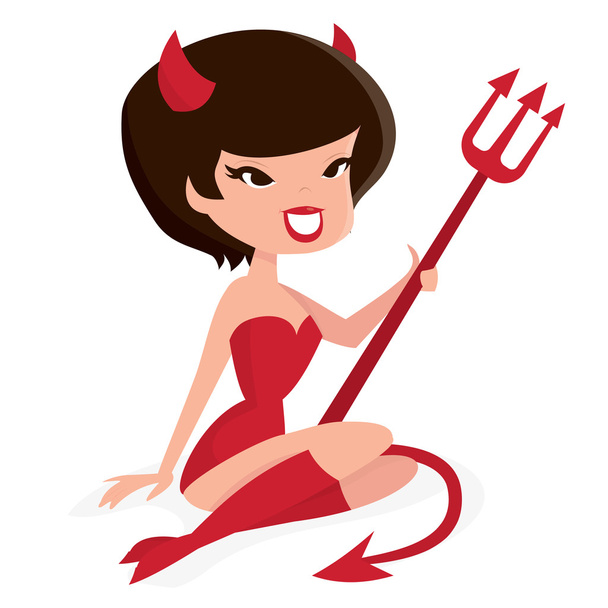 Карикатура Retro Devil Girl
 - Вектор,изображение