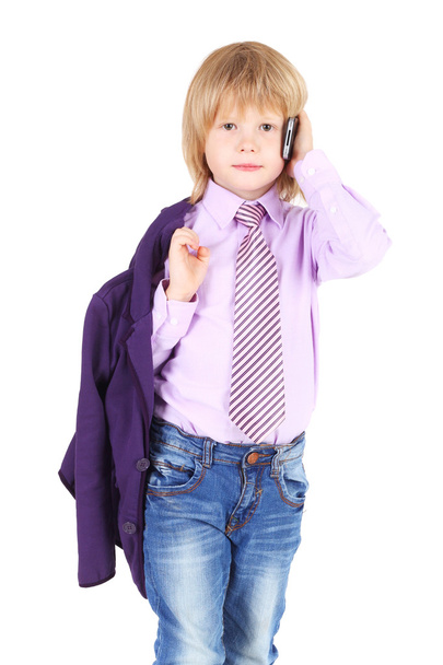 Kid speaking by telephone - Foto, Imagem