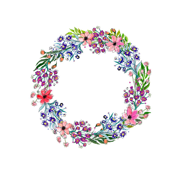 Watercolor flowers wreath - Vektor, Bild