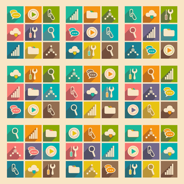 Flat with shadow concept and mobile application internet icons - Vector, Image
