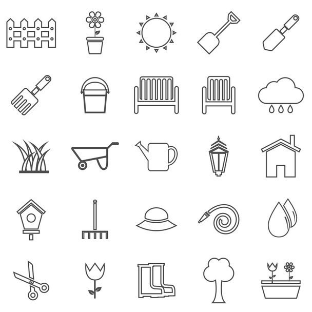 Gardening line icons on white background - Vector, Image