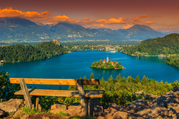 Luogo di riposo e panorama sul lago di Bled, Slovenia, Europa
 - Foto, immagini