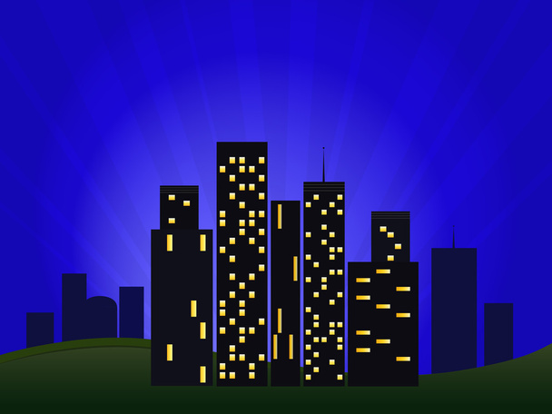 Night Cityscape With Skyscrapers - Vector, imagen