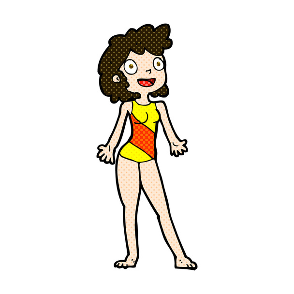 comic cartoon woman in swimming costume - Vector, Image