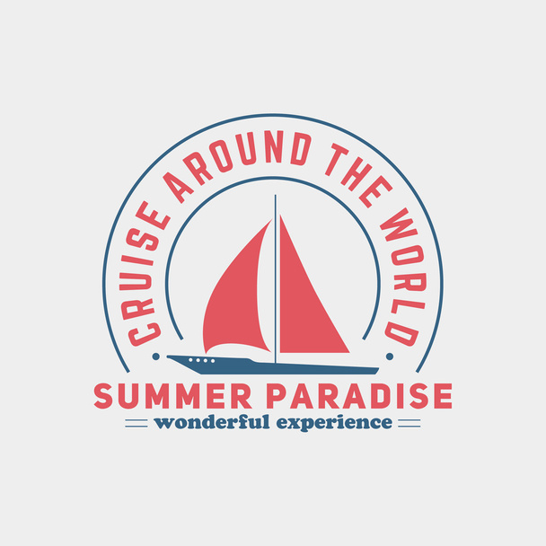 Retro summer vintage label on colorful background. Tropical paradise, beach vacation, adventure and travel - Vektor, kép