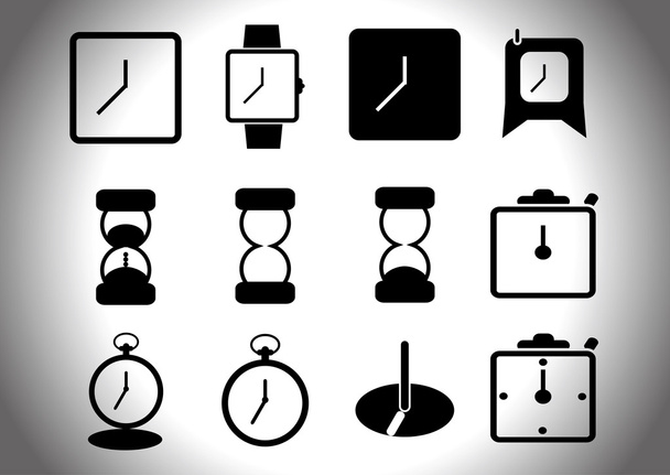 Vektorové černé hodinky ikony nastavit - Vektor, obrázek