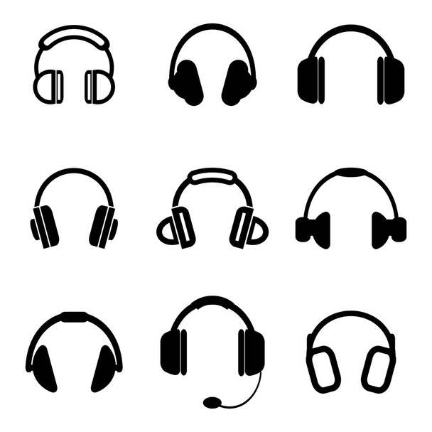 Conjunto de iconos de auriculares negros vectores
 - Vector, Imagen