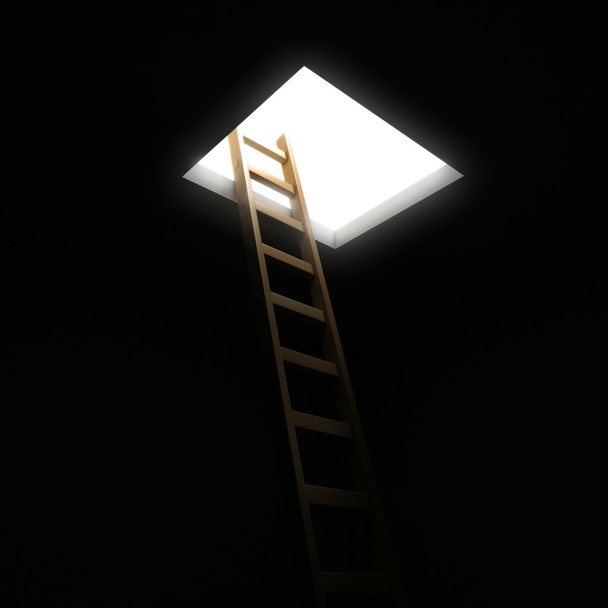 Exit from the dark using ladder - Photo, Image