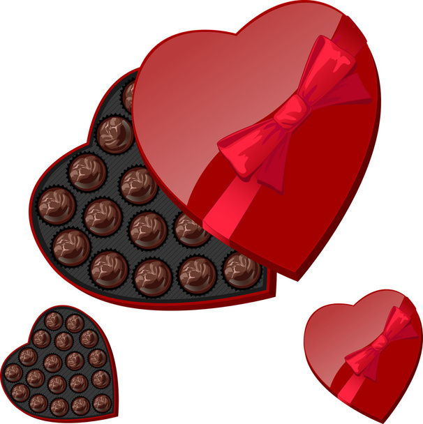 Heart-shaped box with chocolates - Vector, imagen