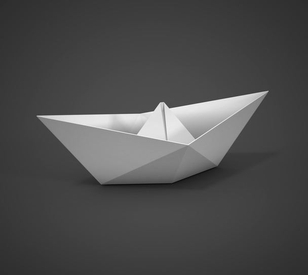 white paper boat on a dark background - Foto, afbeelding