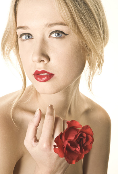 Beauty women portrait with rose - Foto, Bild