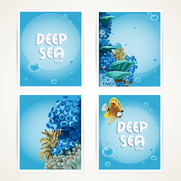 Blue deep sea banner set - Вектор, зображення