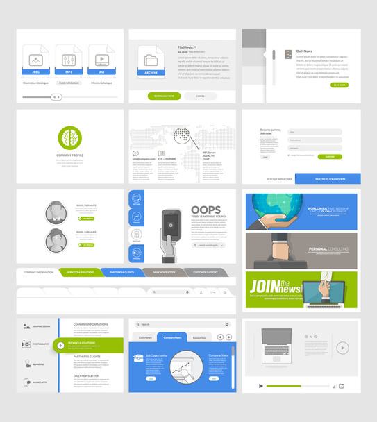 елементи шаблону плоского веб-сайту для бізнес-компанії з іконками концепції та банерами
 - Вектор, зображення