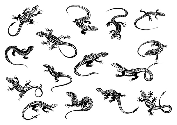 Czarny jaszczurek gady na wzór tatuażu - Wektor, obraz