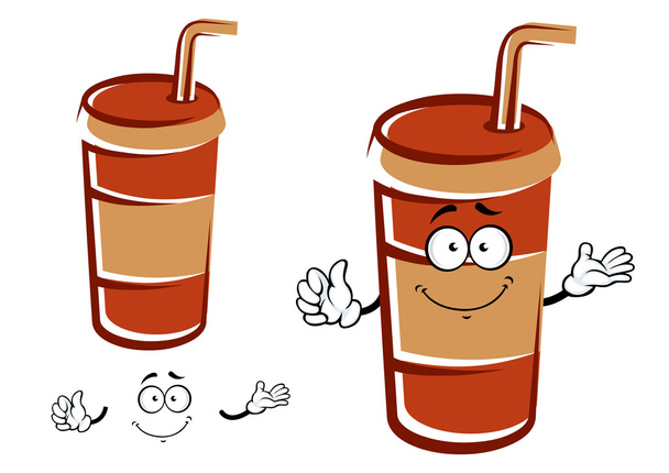 Cartoon takeaway cup with drinking straw character - Vector, Image