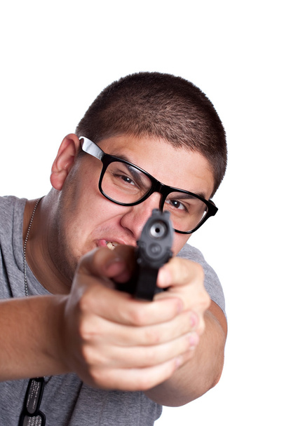 Teenager richtet Waffe und schreit - Foto, Bild