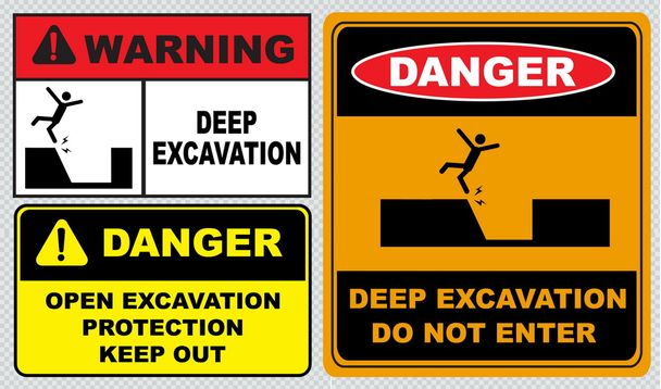 deep excavation warning sign - Vector, Image