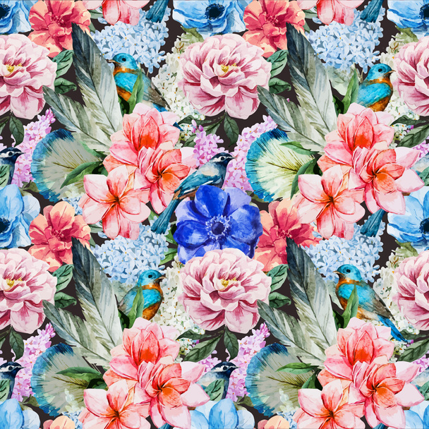 Watercolor flowers pattern - ベクター画像