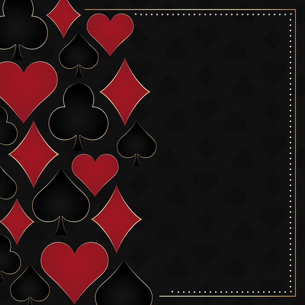 Póker sötét vektor háttér kártya szimbólumok, és arany keretben - Vektor, kép
