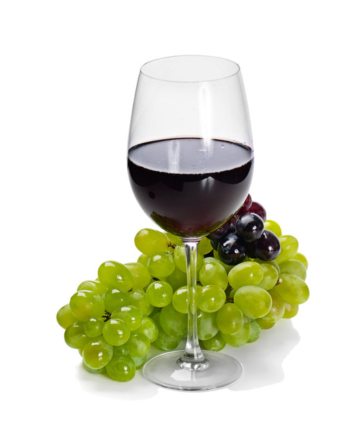 Red wine and grapes isolated on white background - 写真・画像