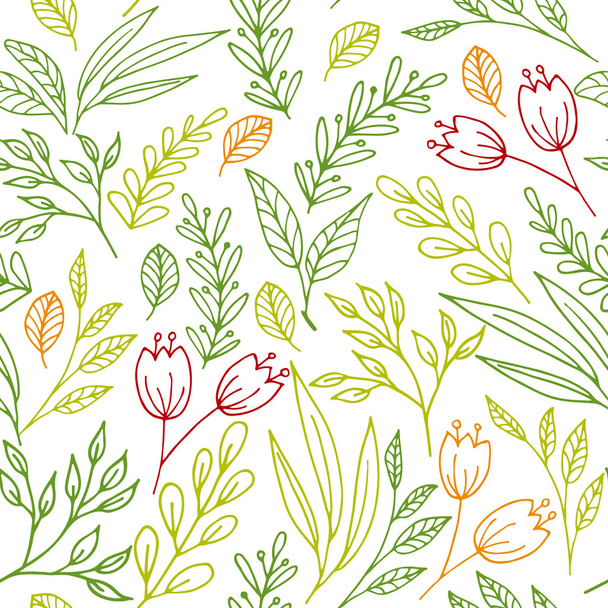 Floral seamless pattern with hand drawn flowers and plants - Vector, Image