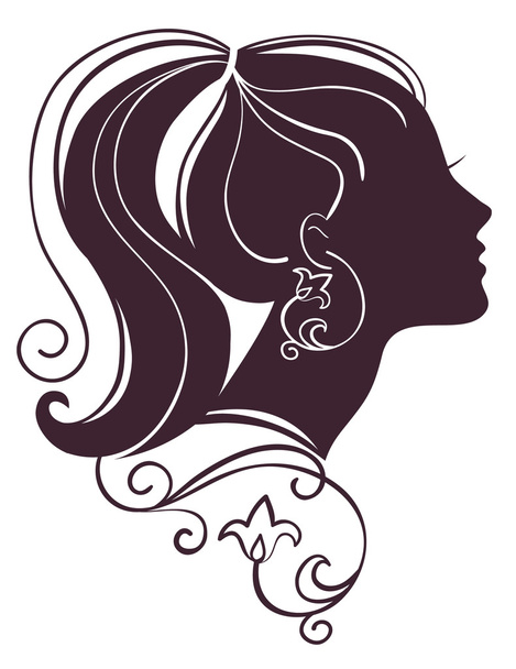 Beautiful woman silhouette with flowers - Vector, Image