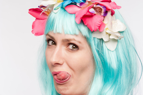 Crazy Girl Wig Tongue Out - Photo, Image