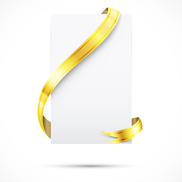 Realistic blank paper and gold ribbon - Vector, afbeelding