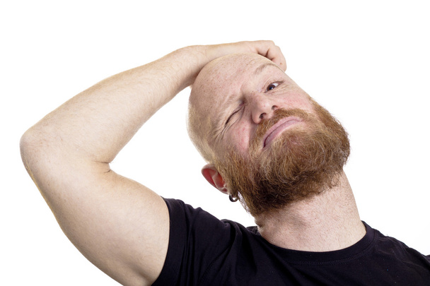 bald man scratching his head isolated on white background - Foto, immagini
