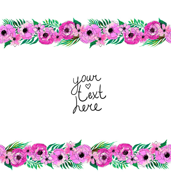 floral border with pink flowers - Vector, Image